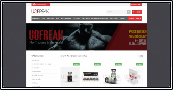 Ugfreak homepage screenshot displaying products and customer ratings